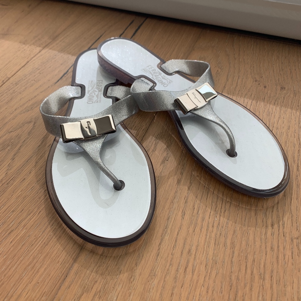 Salvatore Ferragamo Bow Jelly Sandals, Size 8